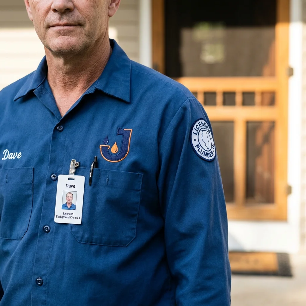 Licensed plumber showing ID badge in Belleville, WI